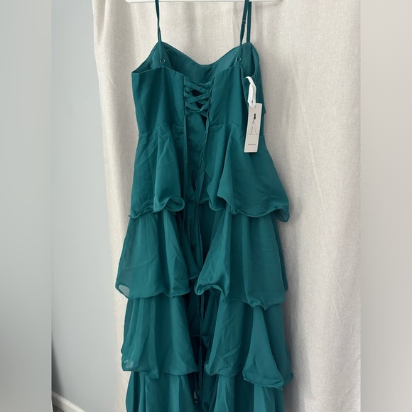 Elegant Teal Spaghetti Straps Tiered Dress - Picture 2 of 5
